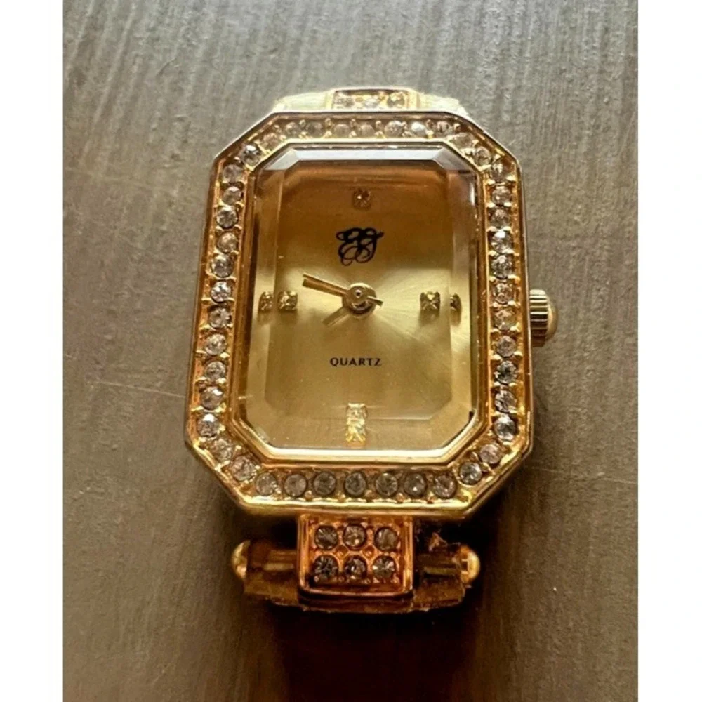 Elizabeth Taylor Vintage Watch Face Only‎ Rhinestone Bezel Gold Tone Hollywood
